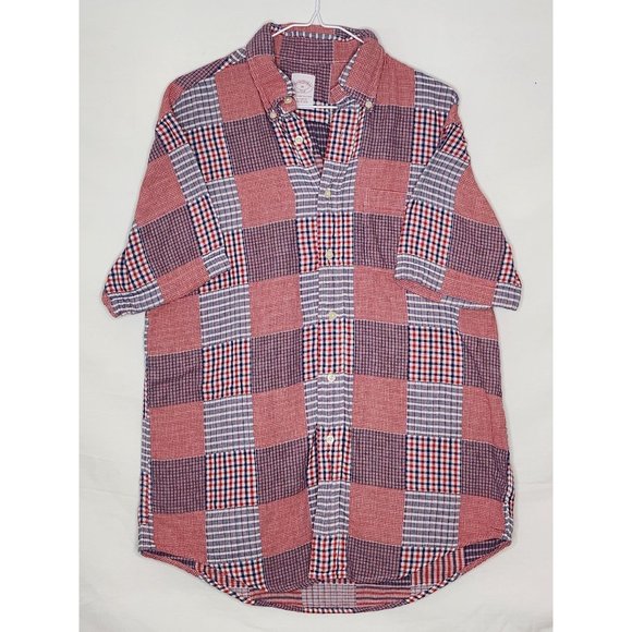 Brooks Brothers Men's Short Sleeve All‎ cotton patchwork Shirt Size Med. - Picture 1 of 4